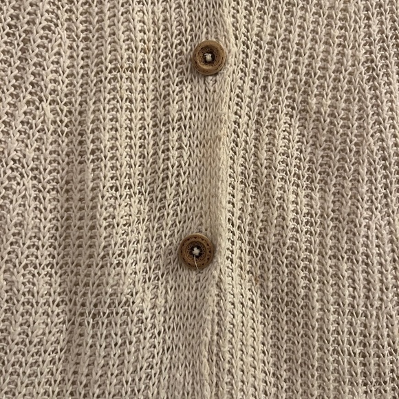 Margaret O’Leary Open Knit Sweater Cardigan Long Line Wooden Buttons Sz M - Picture 4 of 7